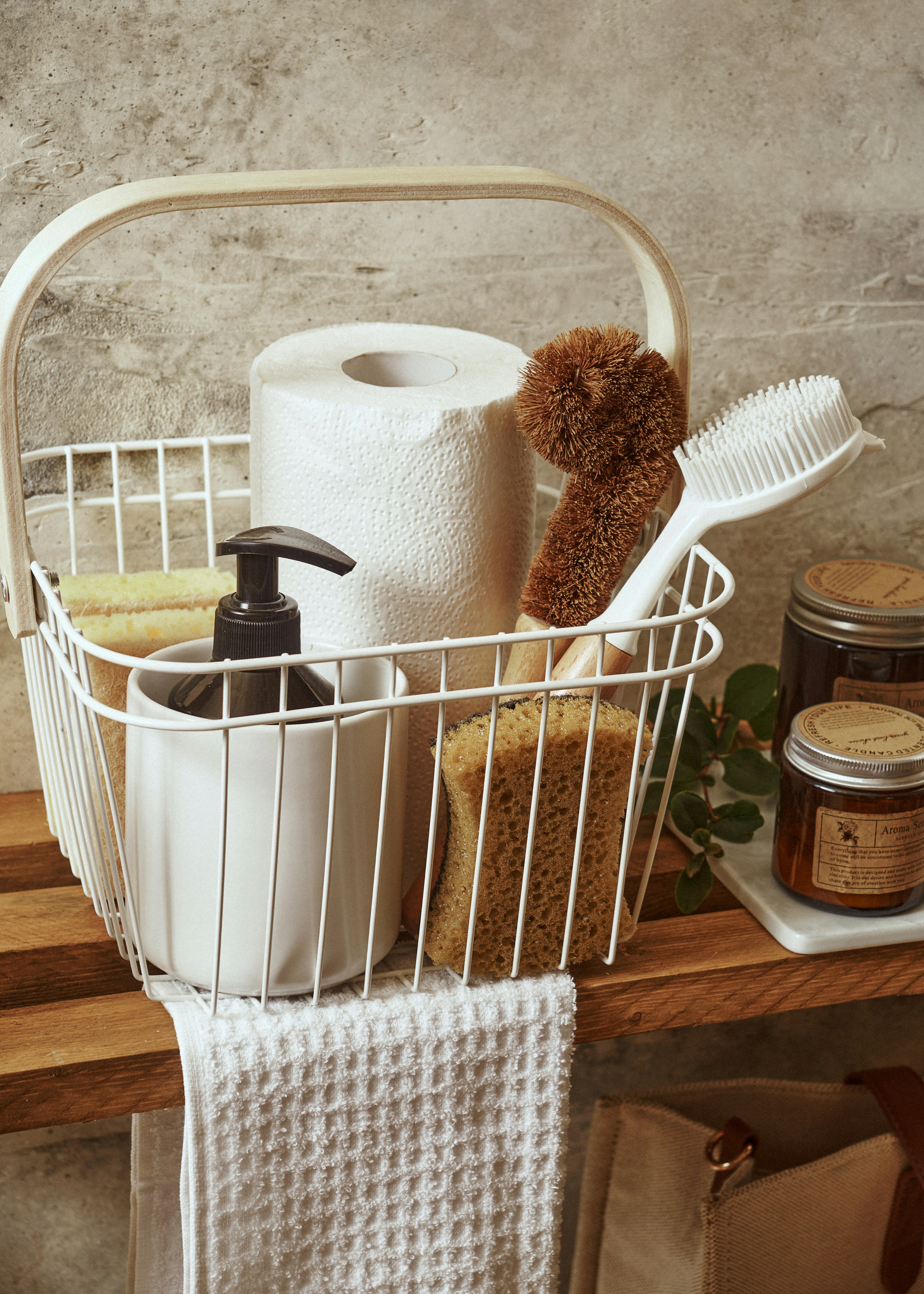 Cleaning supplies arranged elegantly